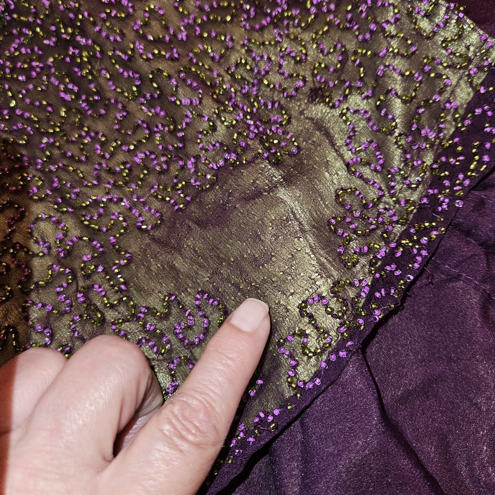 Je Matadi Gown Beaded Silk Fabric Shell Prom Formal Glam Purple Green Dress - Picture 16 of 17